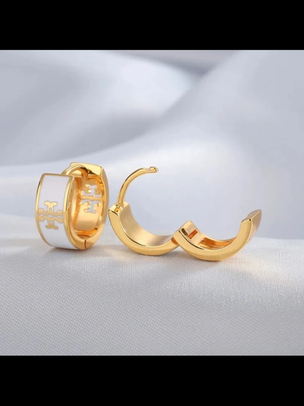 Designer Inspired Gold Hoop Earrings with Black or White Enamel